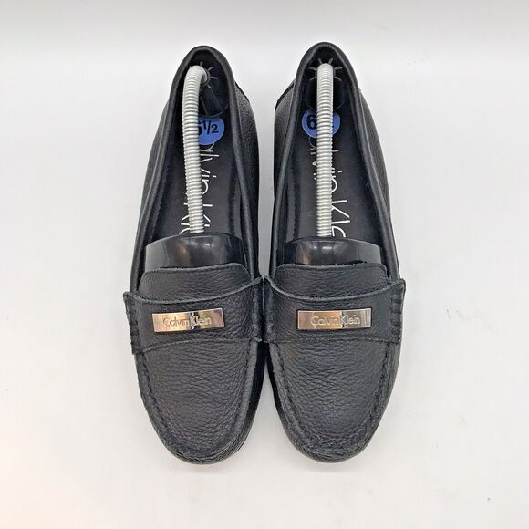 Calvin Klein Leta Slip On Loafers Women's 6.5 Black Pebbled Leather Flats Shoes - Picture 5 of 12